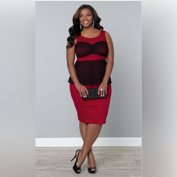 Kiyonna Women's Plus Size Lady in Lace Peplum Dress. - Picture 1 of 6